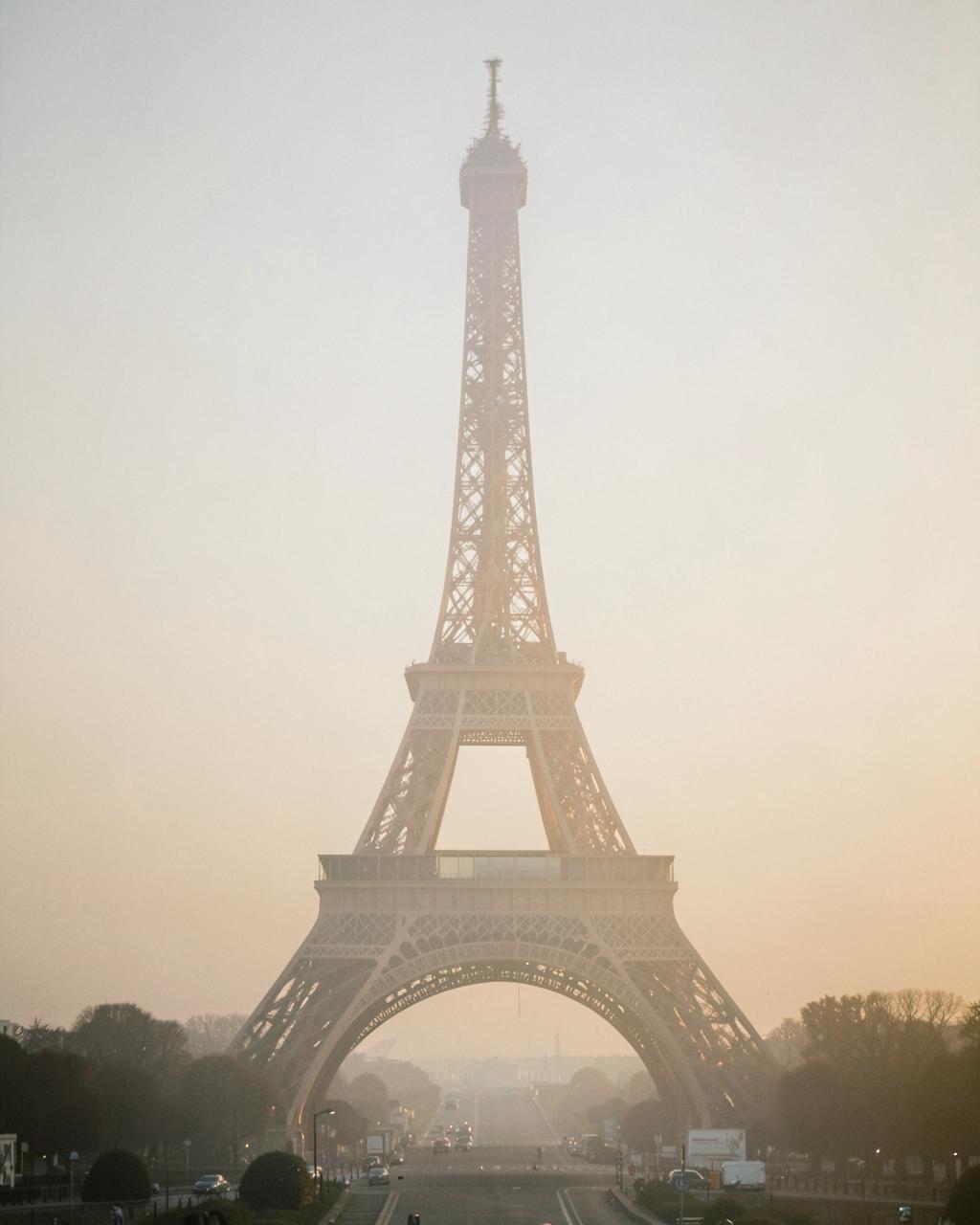 The Eiffel Tower in morning mist